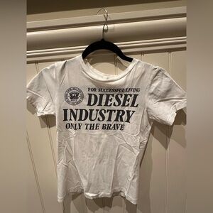 DIESEL Boys Size 10 Medium Youth White & Black Short Sleeve Tee Shirt